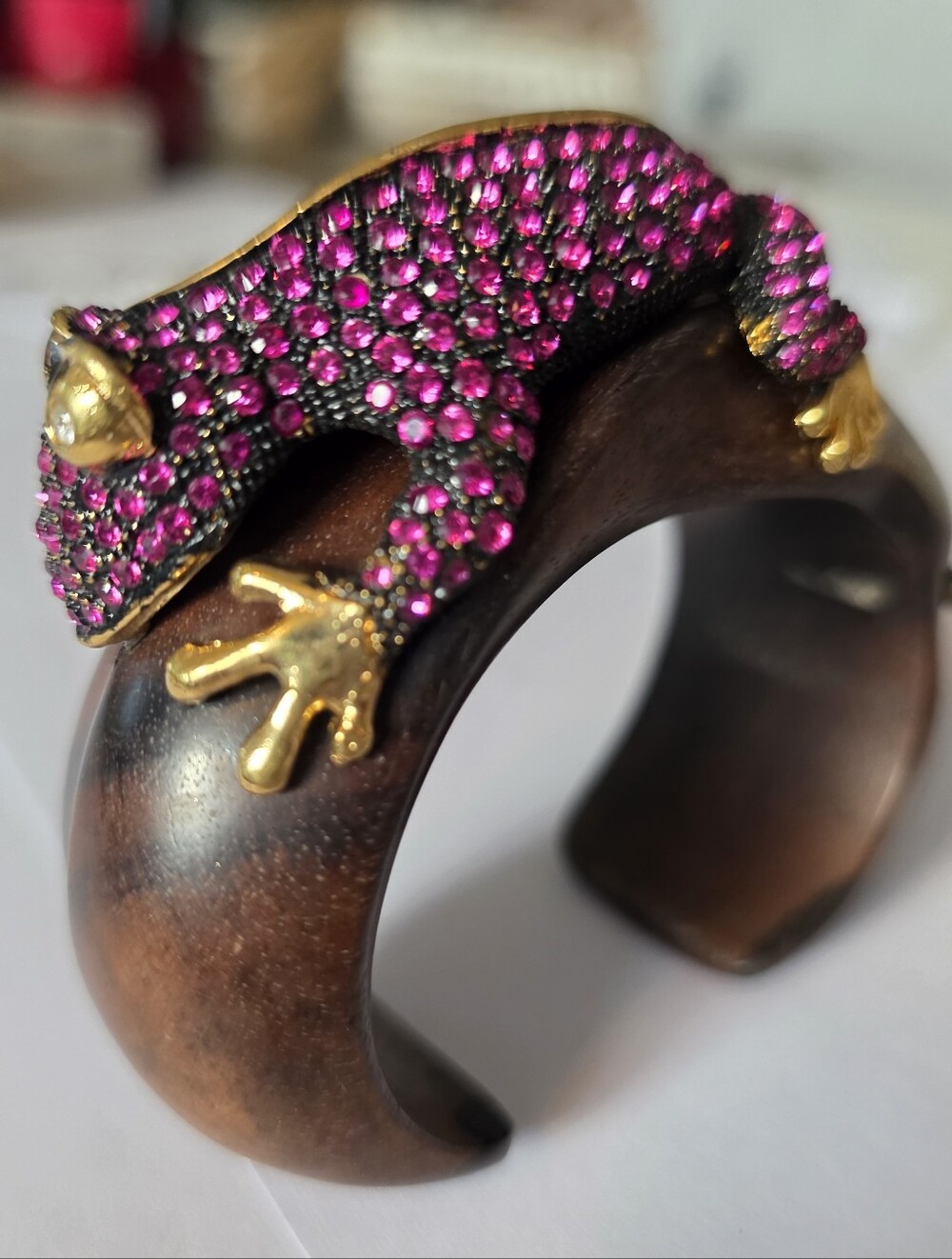 Roberto Cavalli - Gold-Tone Pink Crystal Gecko Cuff Bracelet - Picture 2 of 15